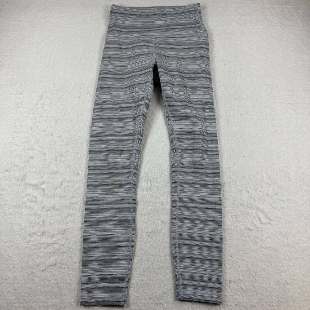 Lululemon Leggings Womens Size S Gray Striped Cropped High Rise Stretch Yoga